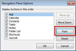 Change Folder list font size in Outlook 2010