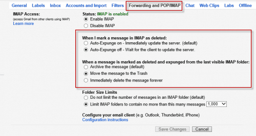 GMail IMAP configuration