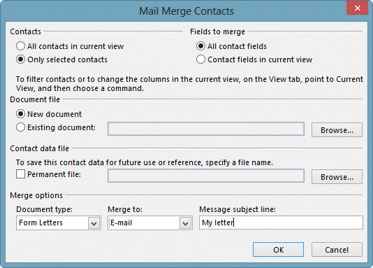 Mail merge to a category of contacts