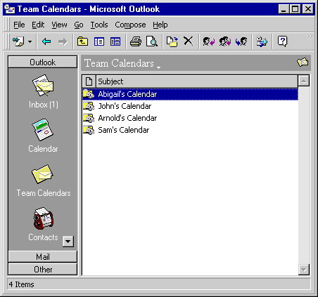 Team Calendars folder example