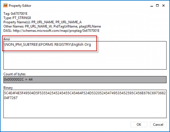 Add the Organizational Forms Library path to PR_URL_NAME property