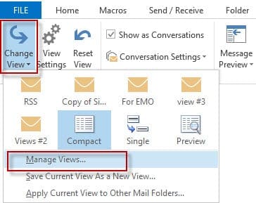 Change View dialog in Outlook 2010 and 2013