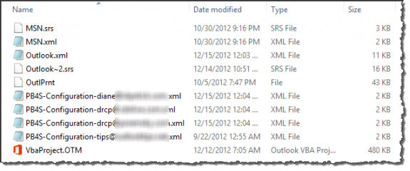 Support files used by Outlook 2013