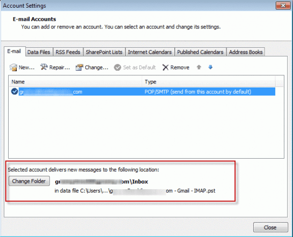 Choose a default delivery folder
