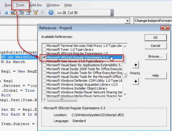 Set a reference to VBScript Expressions