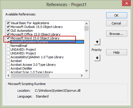 Set a reference to Word